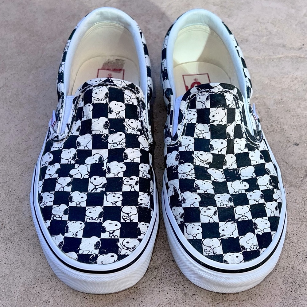 Vans X Peanuts Snoopy Black White Checkered Slip On